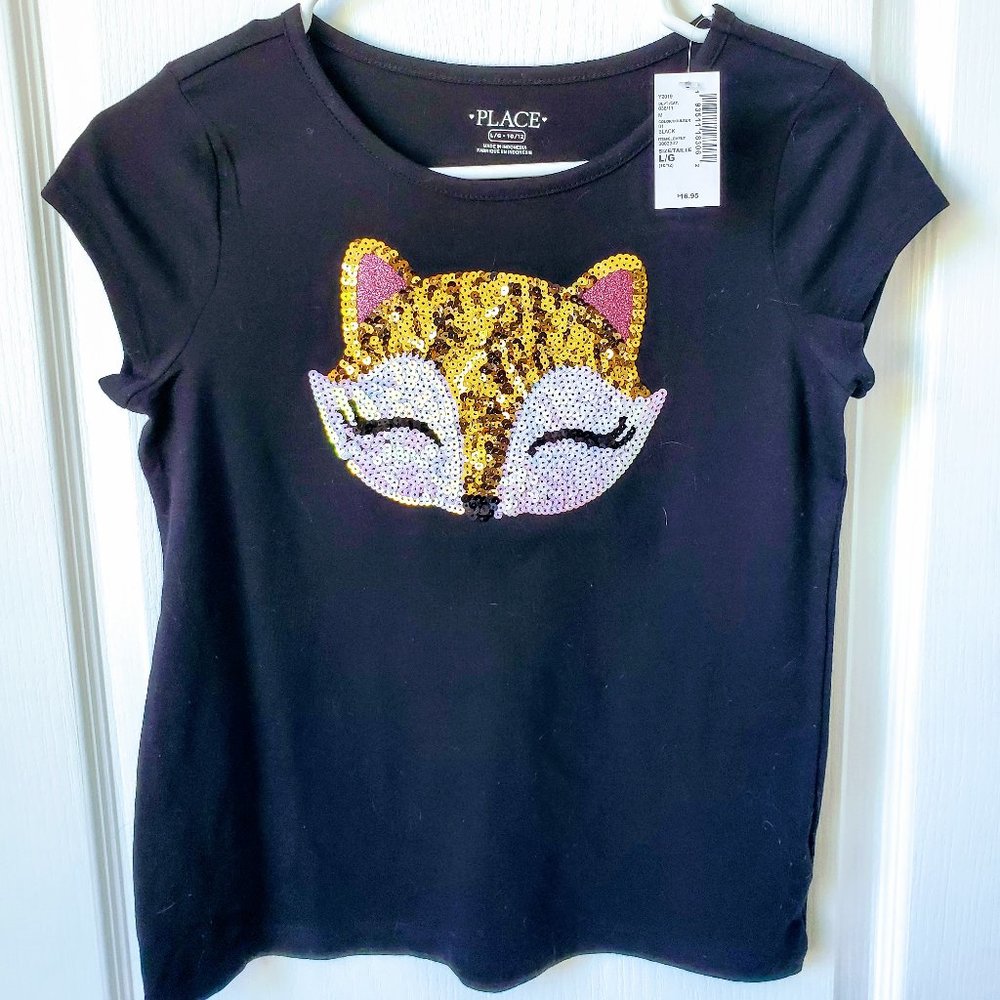 Adorable Sequin Fox Girl's T Shirt New